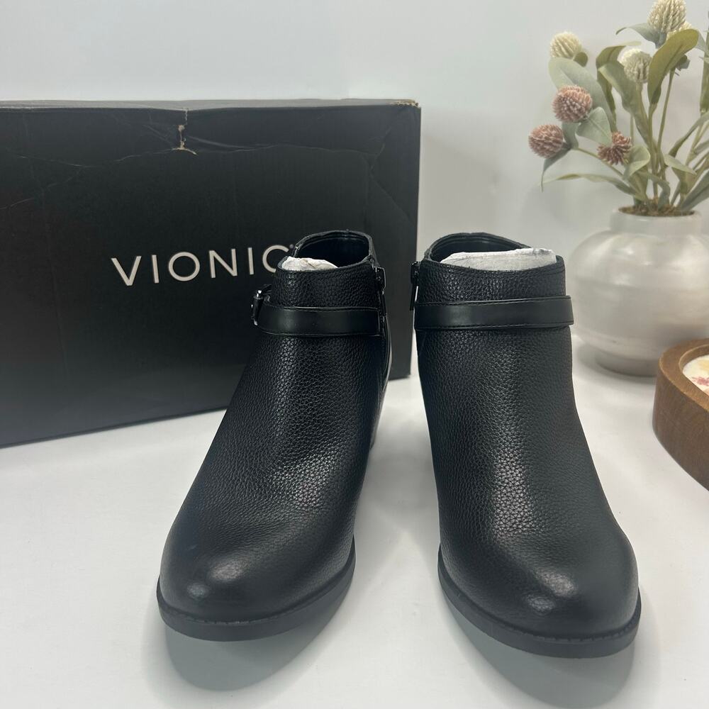 Vionic Farrah Leather Block Heel Side Zip Boot Black Women 8 Medium NWB - Picture 4 of 10